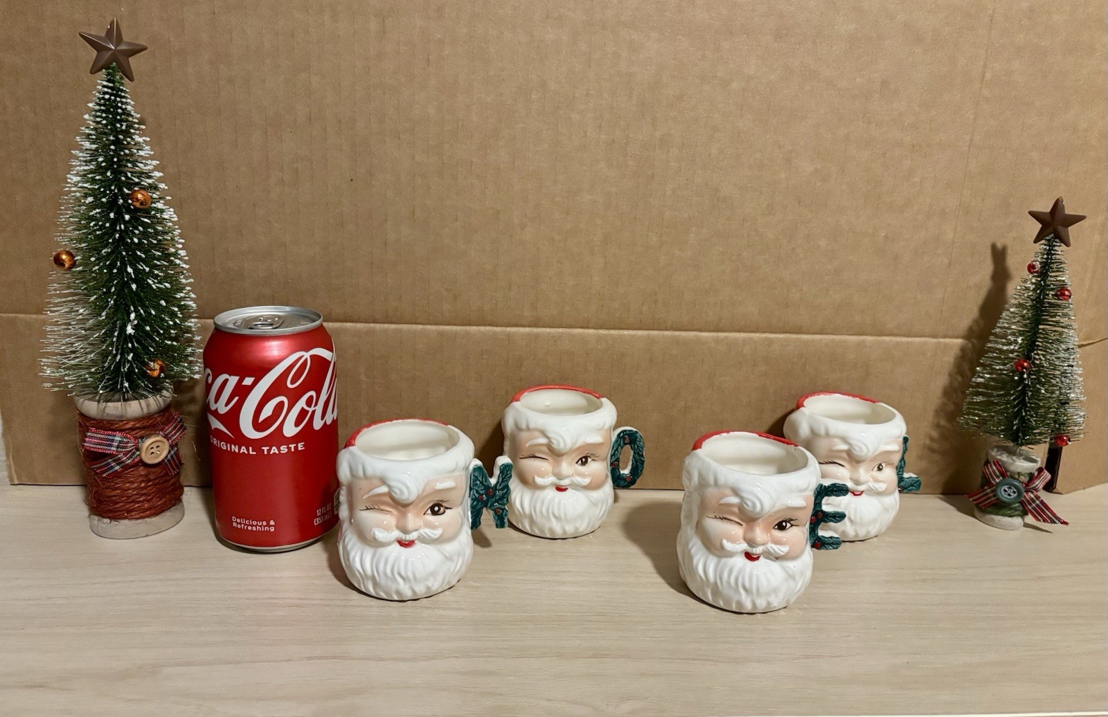 Vintage Japan NOEL Santa Face Mugs Set of 4 Winking Christmas MCM 1950s 3