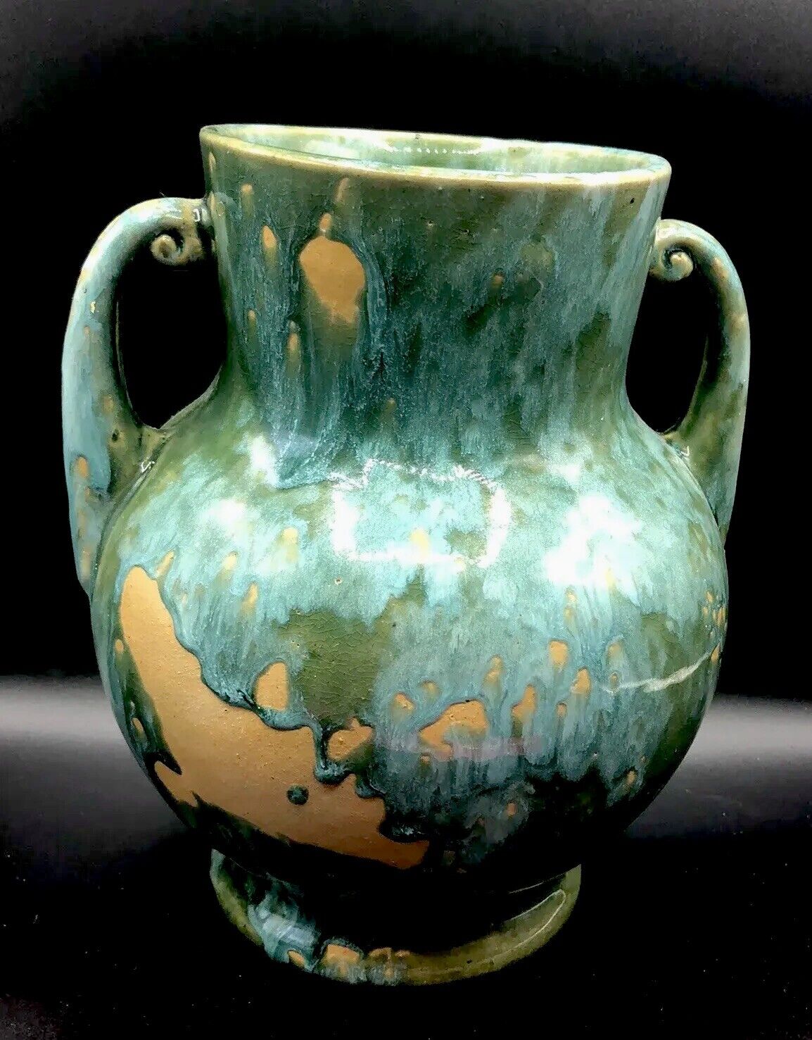 Large Vintage  Drip Glaze Pottery Vase Green Nice