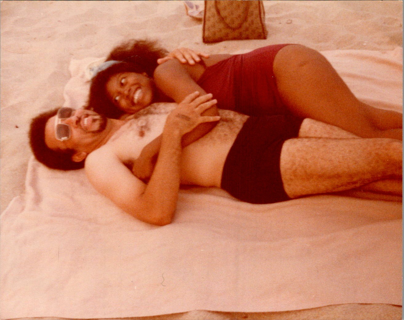 Black Americana Photograph Couple on Beach 1970s Black Joy & Leisure Sun