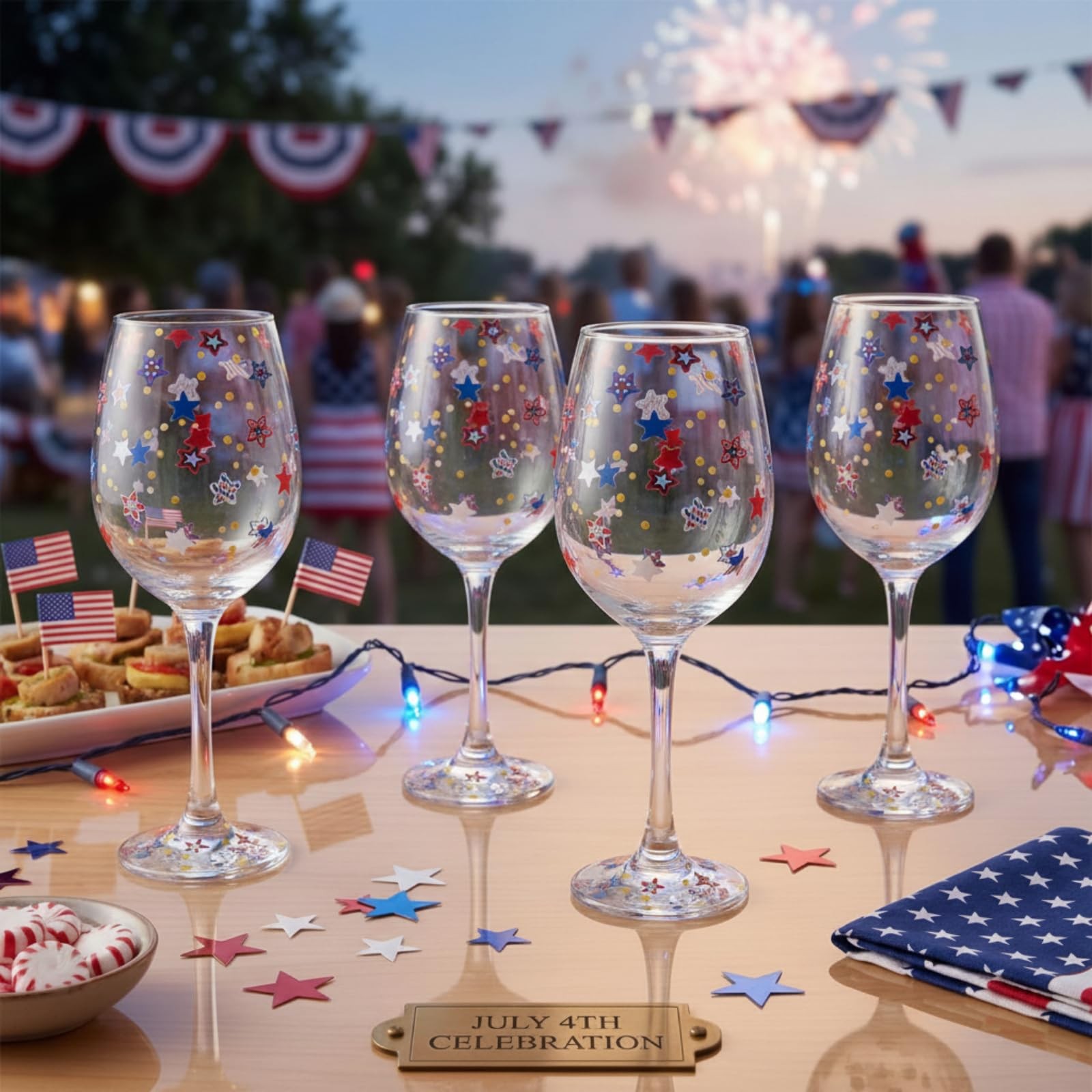 SiliFine 4 Pcs USA Stars Stemmed Wine Glasses