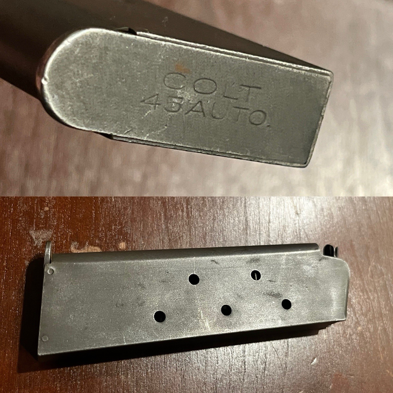 RARE WW2 Squished O Colt 1911 Magazine 45 Auto Early Pinned War Time 7 Round RARE WW2 Squished O Colt 1911 Magazine 45 Auto Early Pinned War Time 7 Round