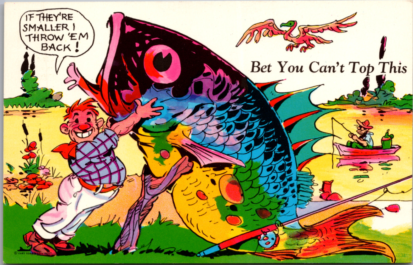 Vintage Humorous Fishing Postcard Giant Catch 