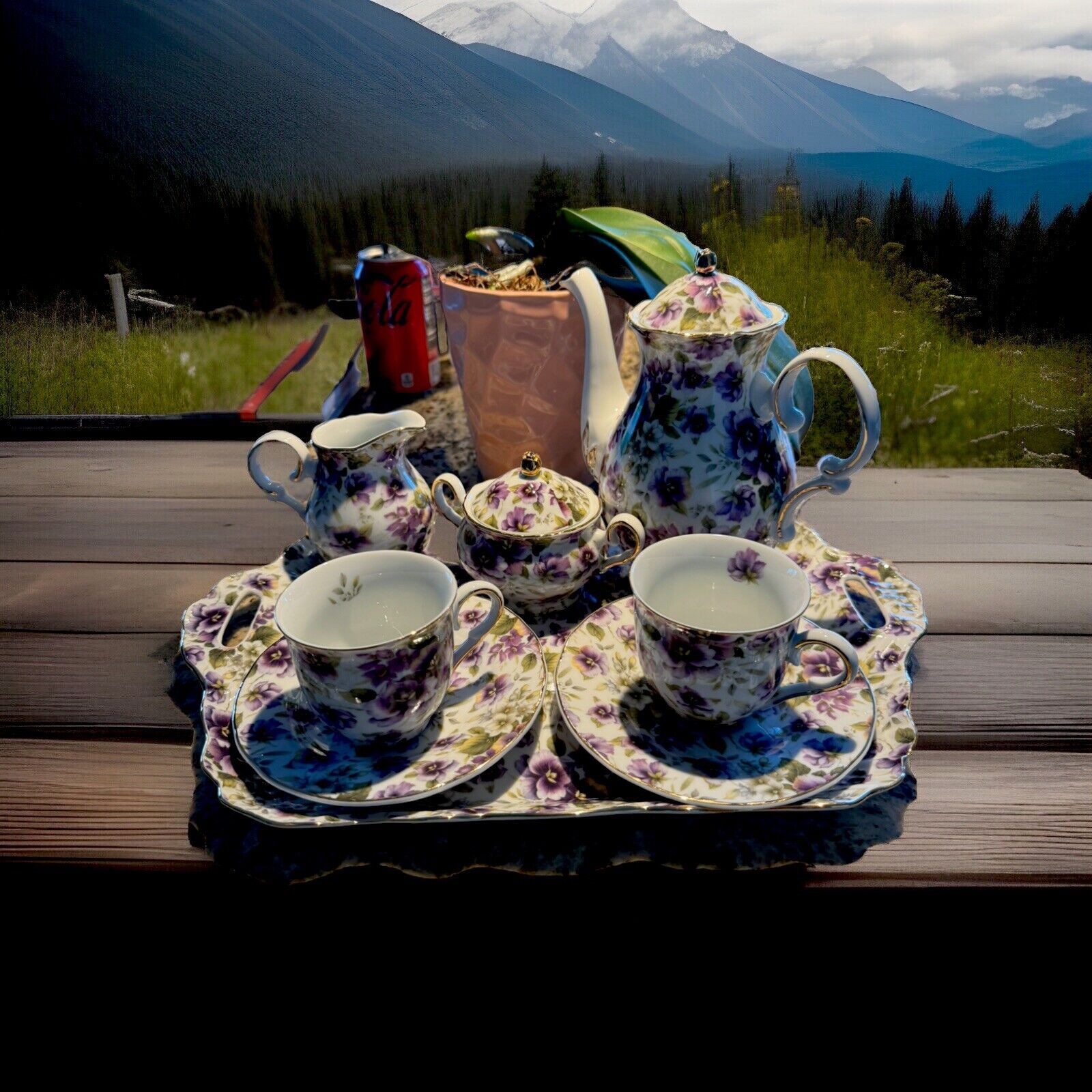 Vintage 8-Piece Victoria’s Garden Porcelain Tea Set *RARE*