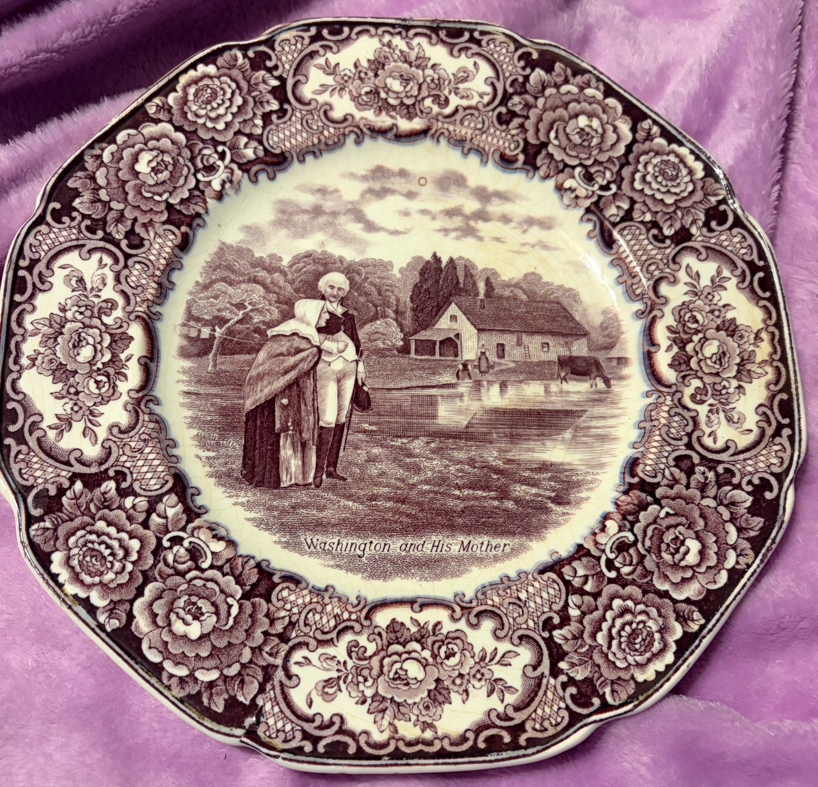 Vintage 1932 Crown Ducal George Washington Bicentenary Plate Mulberry 