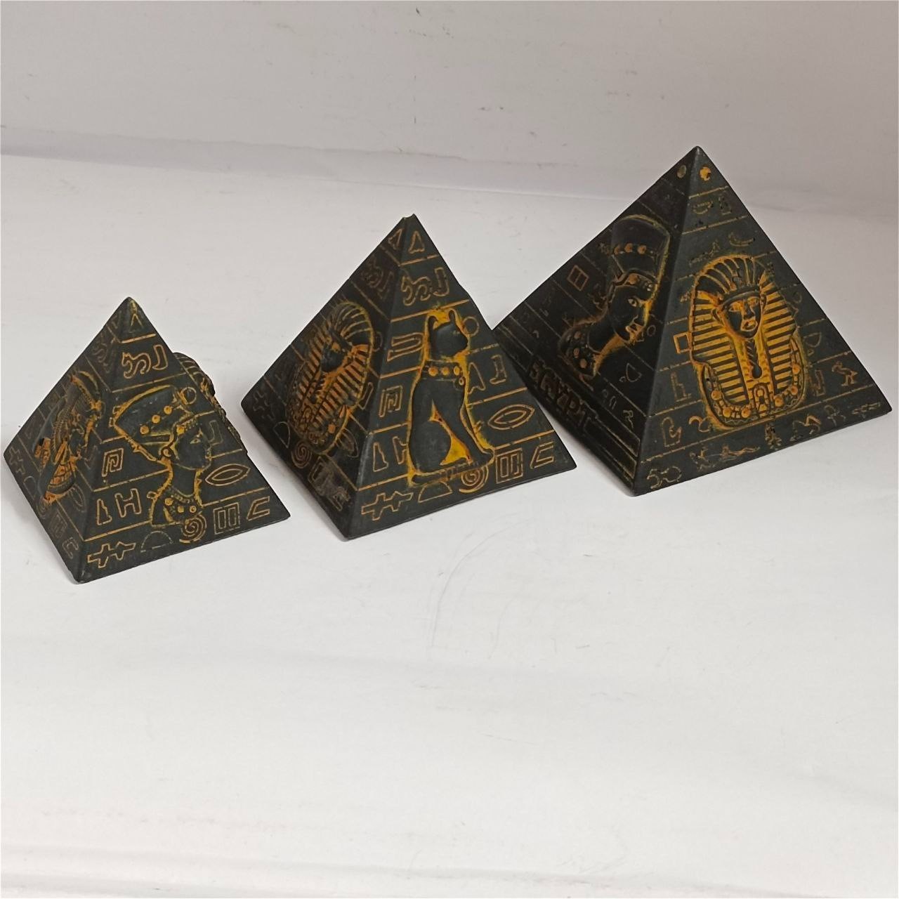 Egypt pyramid statues with hieroglyphs and pharaoh motifs decorative art craft
