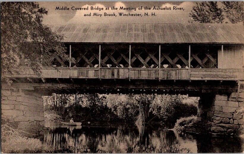 Postcard Covered Bridge Ashuelot Miry River Winchester NH New Hampshire    D-304