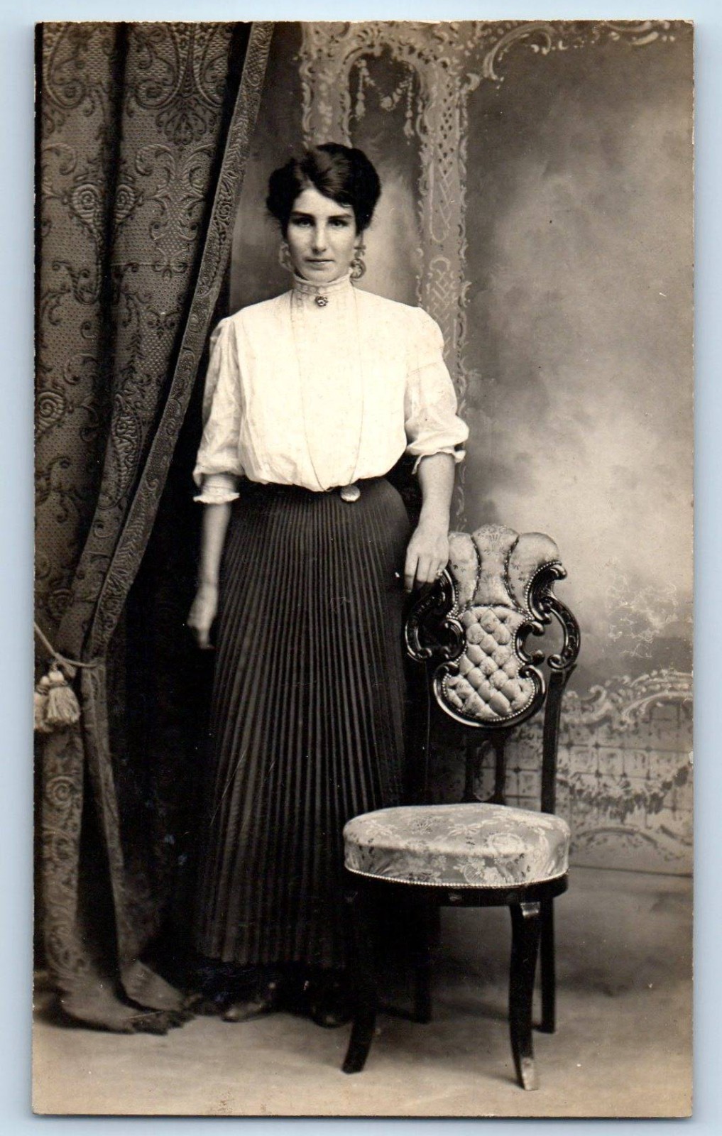 c1910's Glamour Pretty Woman Studio RPPC Photo Unposted Antique Postcard
