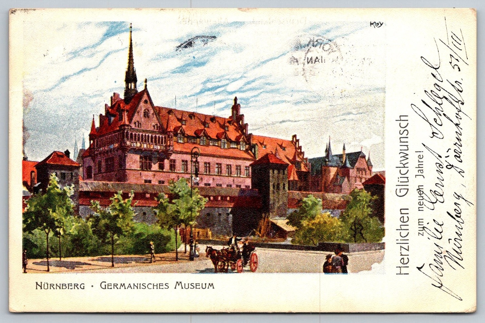 Germanisches Museum Nuremberg Germany Postcard Bavaria street scene early 1900s