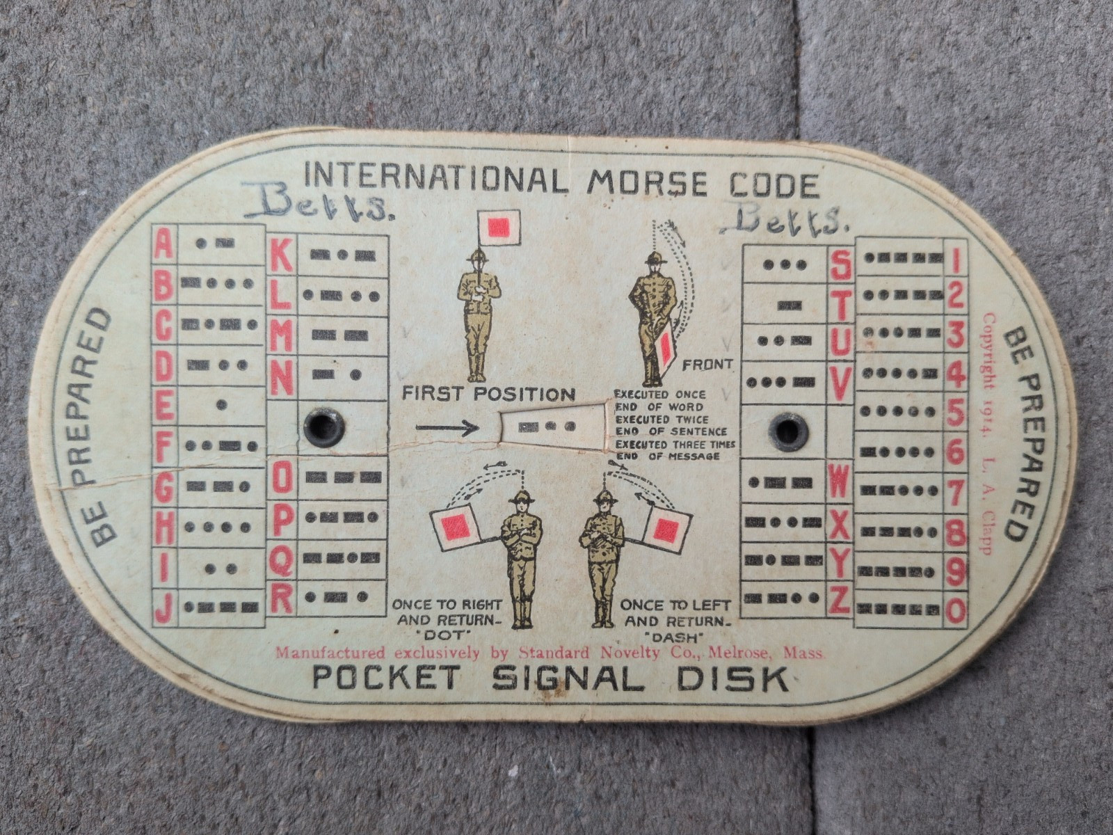 Vintage 1914 World War I Boy Scouts Morse Code & Semaphore Pocket Signal Disk Vintage 1914 World War I Boy Scouts Morse Code & Semaphore Pocket Signal Disk