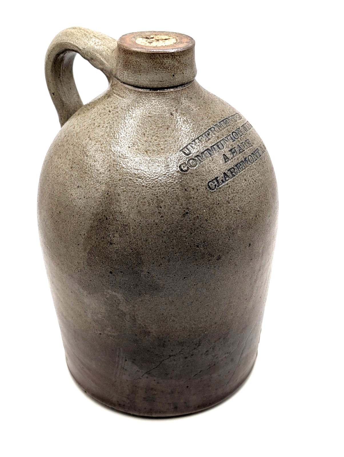Antique Salt Glaze Stoneware Jug Unfermented Communion Wine A. Hale Claremont NH