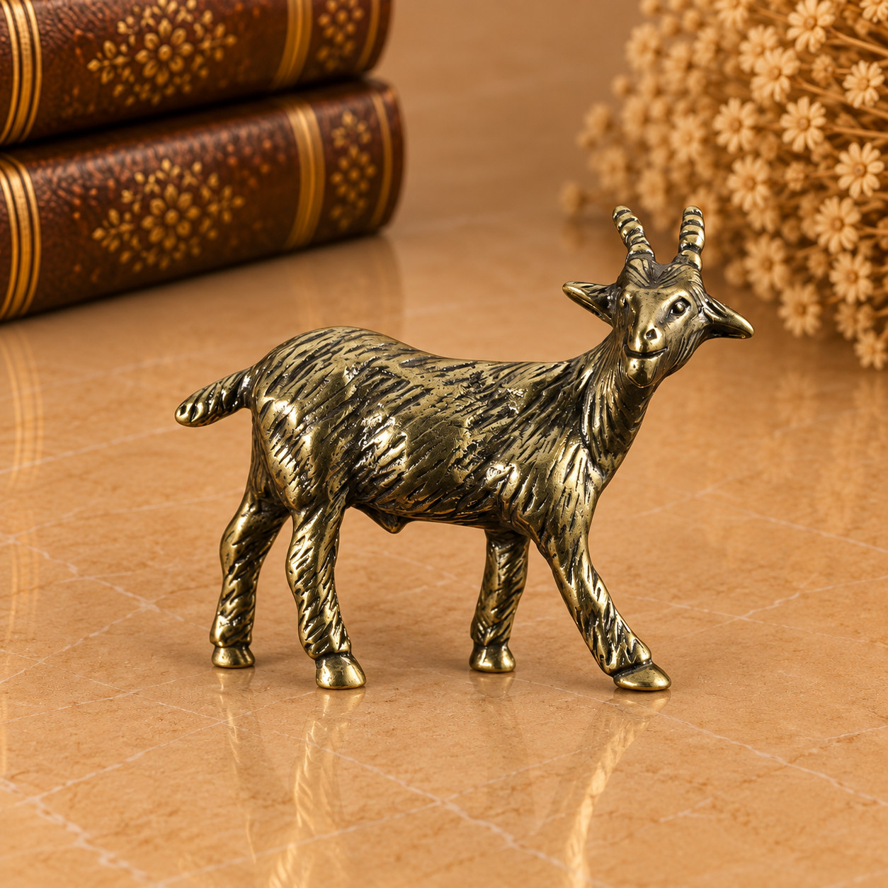 Mini Vintage Brass Retro Goat Statue Ornament Animal Collectible Farm Lovers