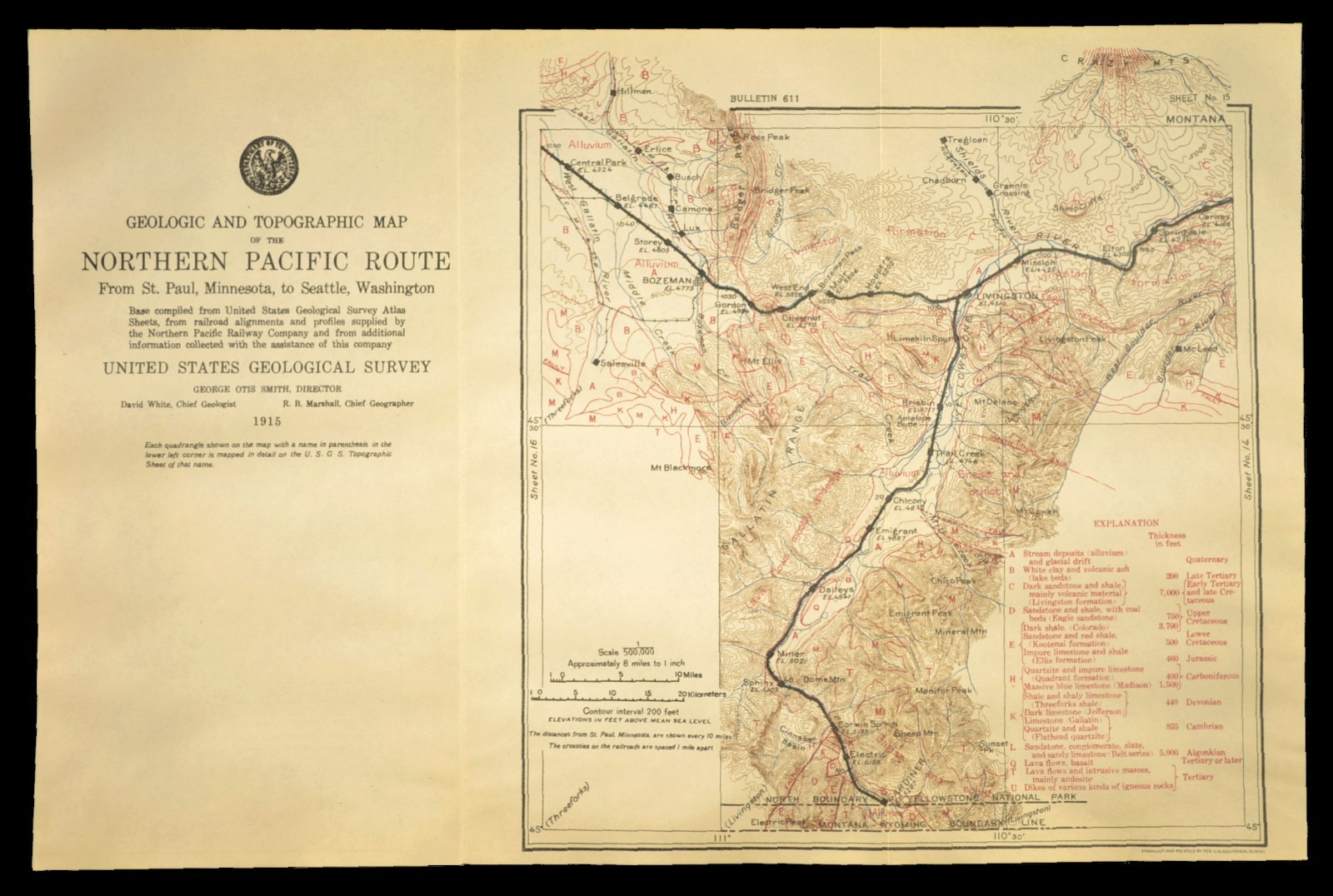 Antique Northern Pacific Railroad Map Bozeman Montana West End Belgrade Gardiner