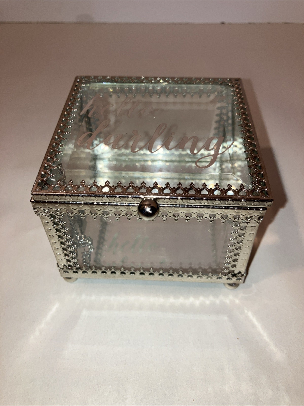 Nicole Miller hello darling beveled glass & Silver-tone trinket jewelry box