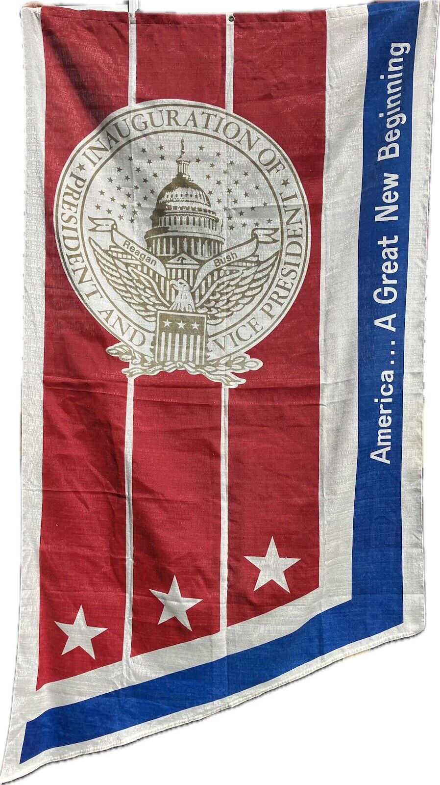 Reagan Inauguration Banner Flag 46x96 America A Great New Beginning 1981