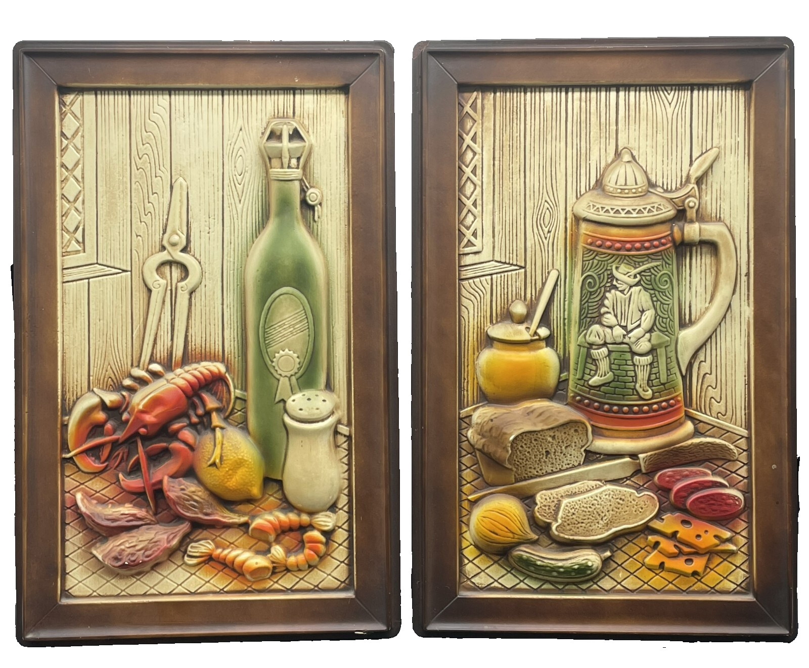 Set of 2 1970's Vintage Molded Plastic Wall Hanging Plaques Decor approx. 16 Set of 2 1970's Vintage Molded Plastic Wall Hanging Plaques Decor approx. 16