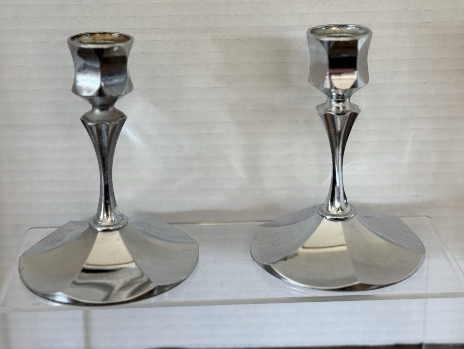 Vintage Irvinware Chrome Candlesticks Taper Candle Holders Silvertone Set of 2