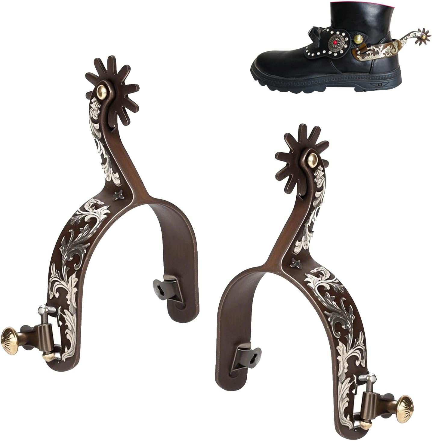 2Pcs Western Spurs, Vintage Carved Spurs, Retro Bronze Low Carbon Steel Horse Sp