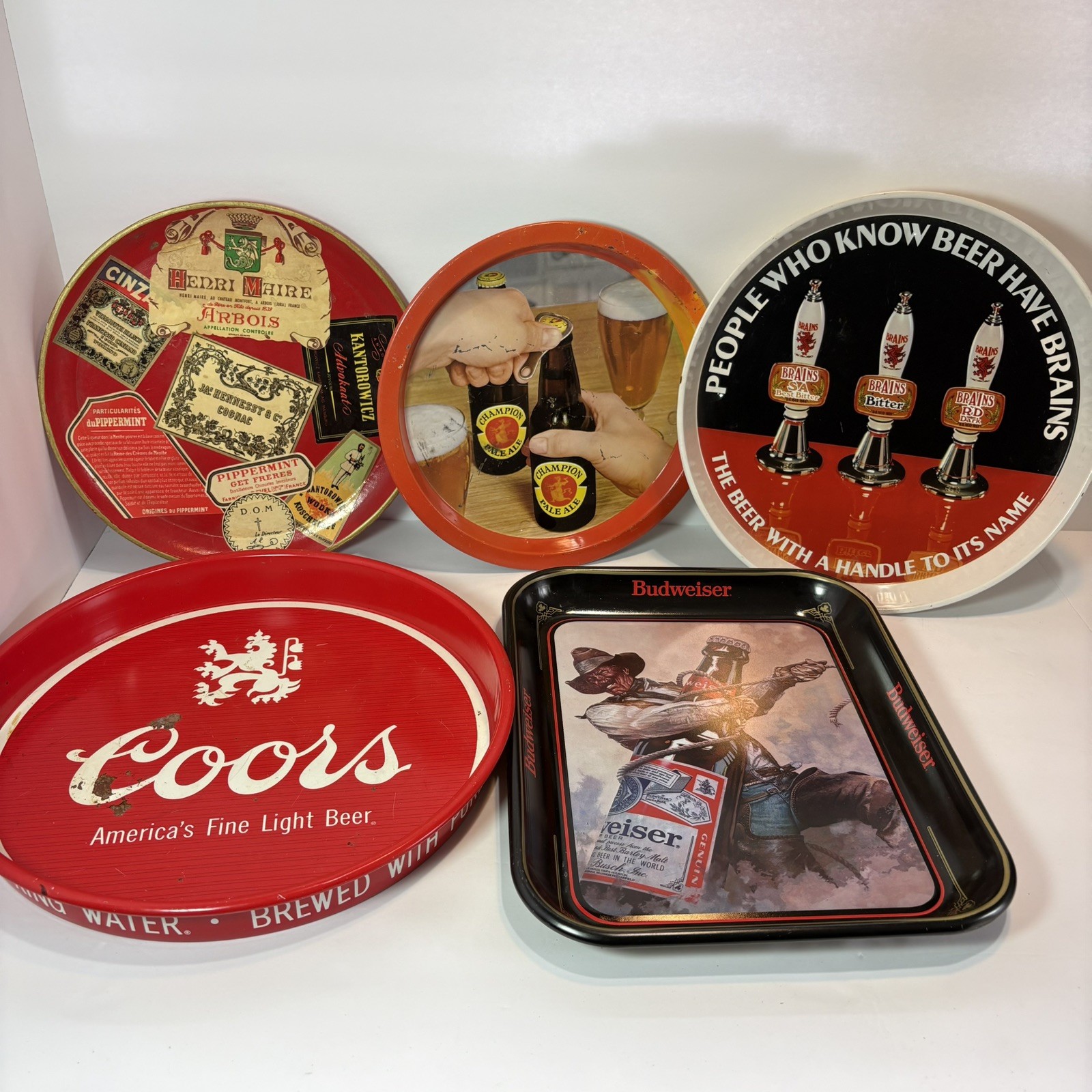 Lot Of 5 Vintage Advertising Metal Serving Trays 