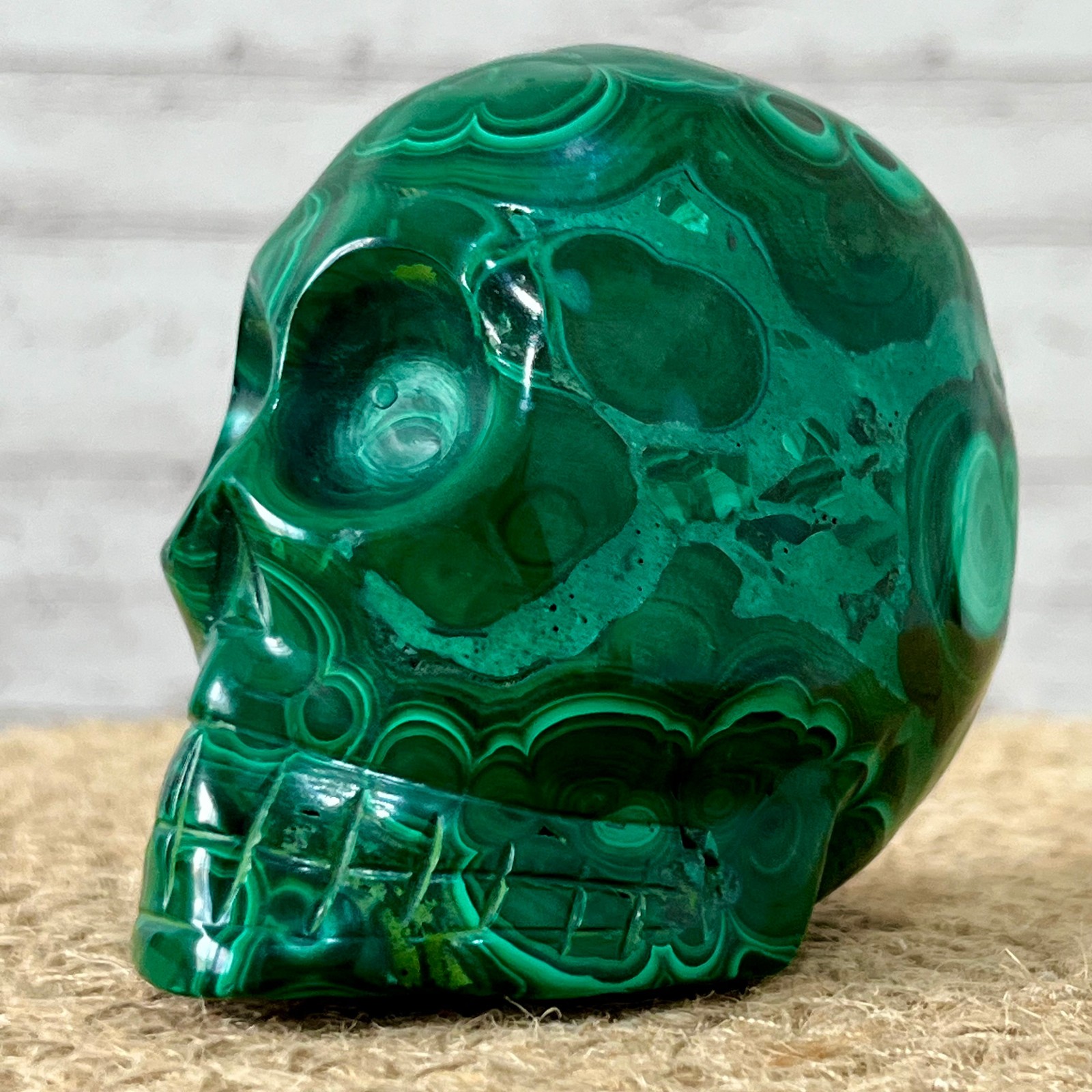 Malachite Crystal Skull - Green Mineral Carving Handmade Sculpture  442 g