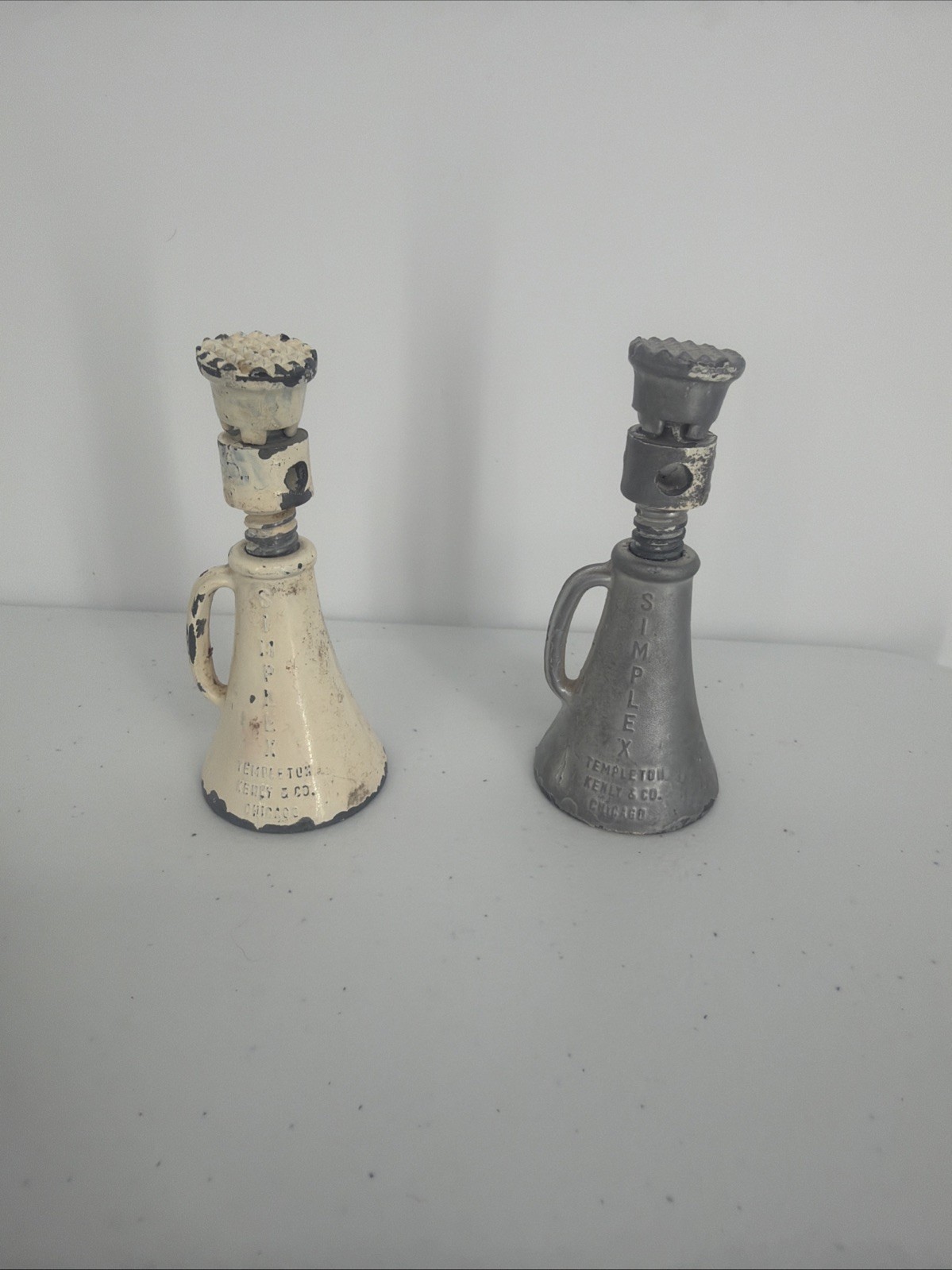Pair of Simplex Jack Salesman Samples Vintage Advertising White Silver
