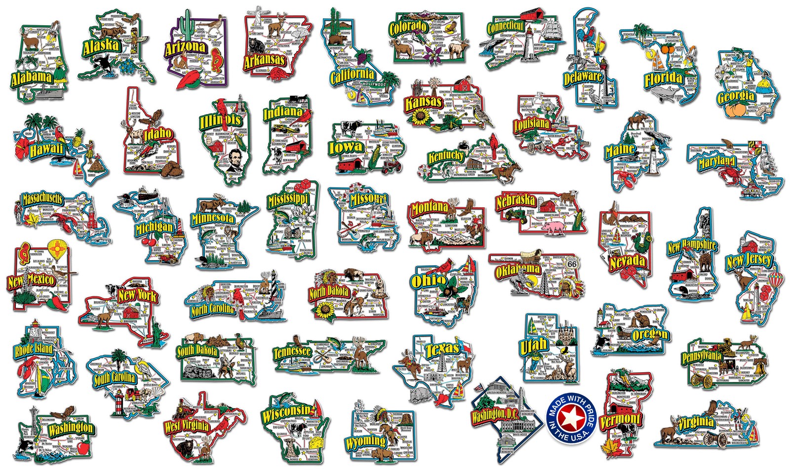 Jumbo U.S. State Magnet Set by Classic Magnets, 51-Piece Set