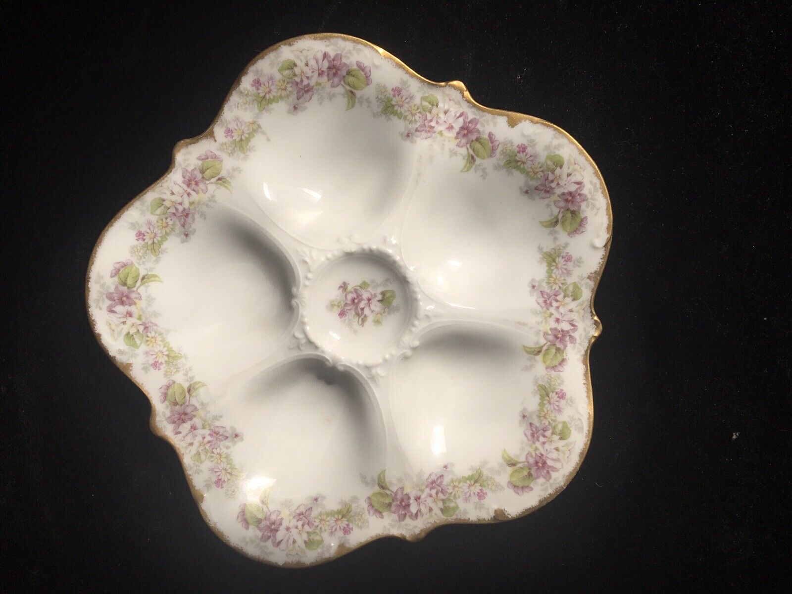 Elite Works Antique French Limoges OYSTER PLATE with Hand Painted Gold Trim