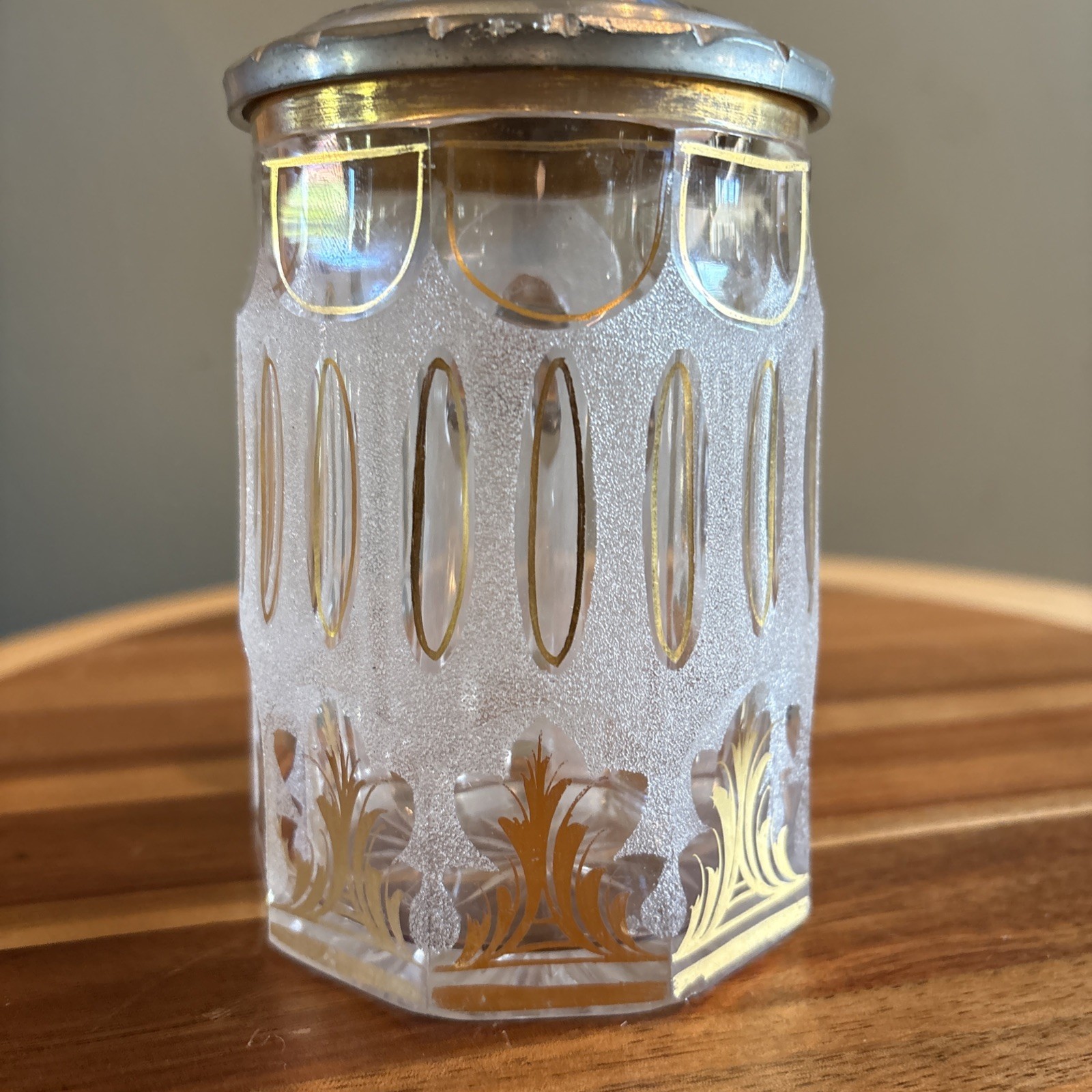 antique German pressed glass stein with Pewter Lid  . Stamped F. X. Pruckner.