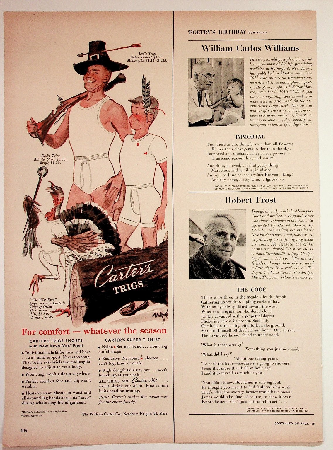 Carter's Vintage Print Ad 1951 Pilgrim Thanksgiving Trigs Underwear Magazine Carter's Vintage Print Ad 1951 Pilgrim Thanksgiving Trigs Underwear Magazine