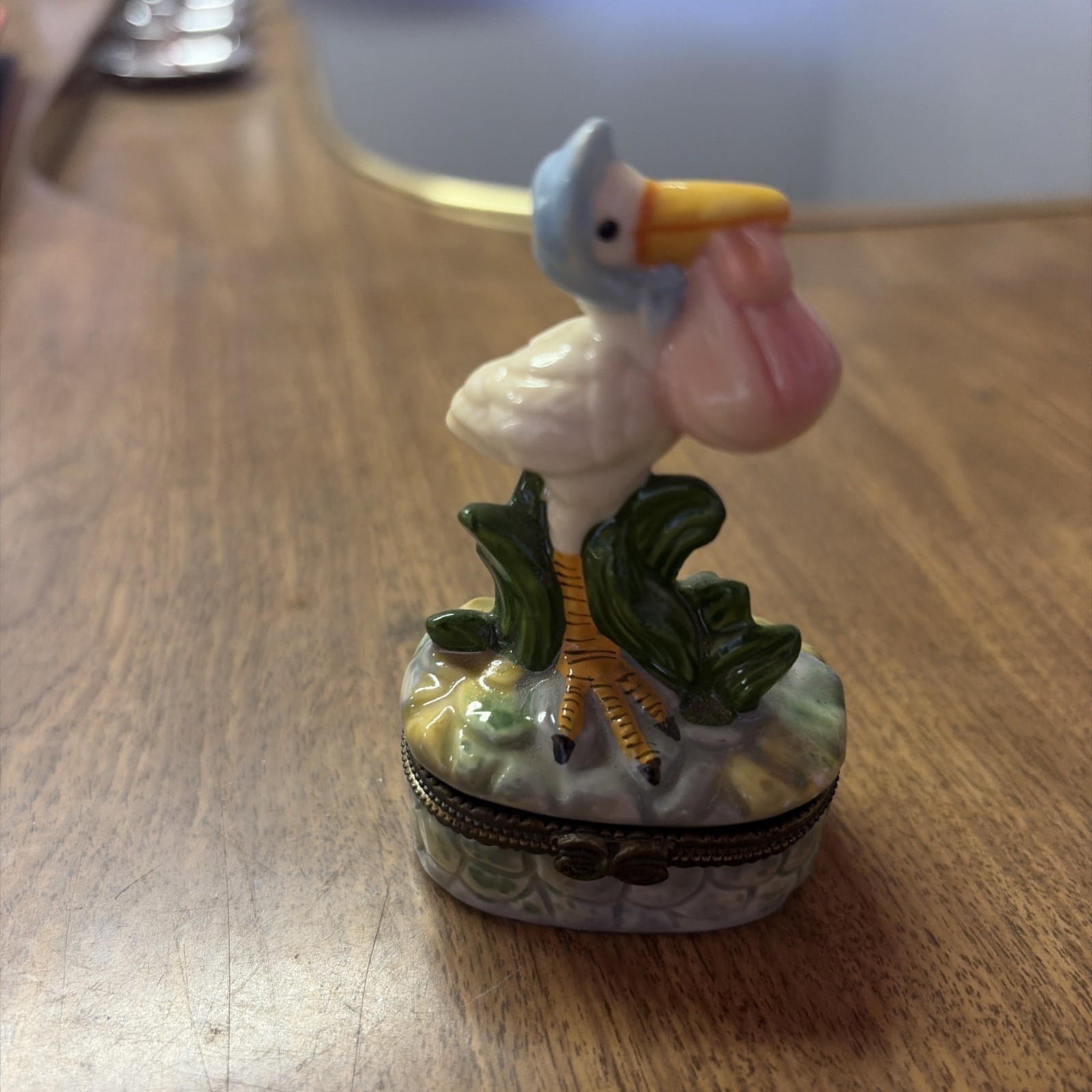 Vintage STORK/ BABY GIRL TRINKET BOX 3 1/2\ Vintage STORK/ BABY GIRL TRINKET BOX 3 1/2\