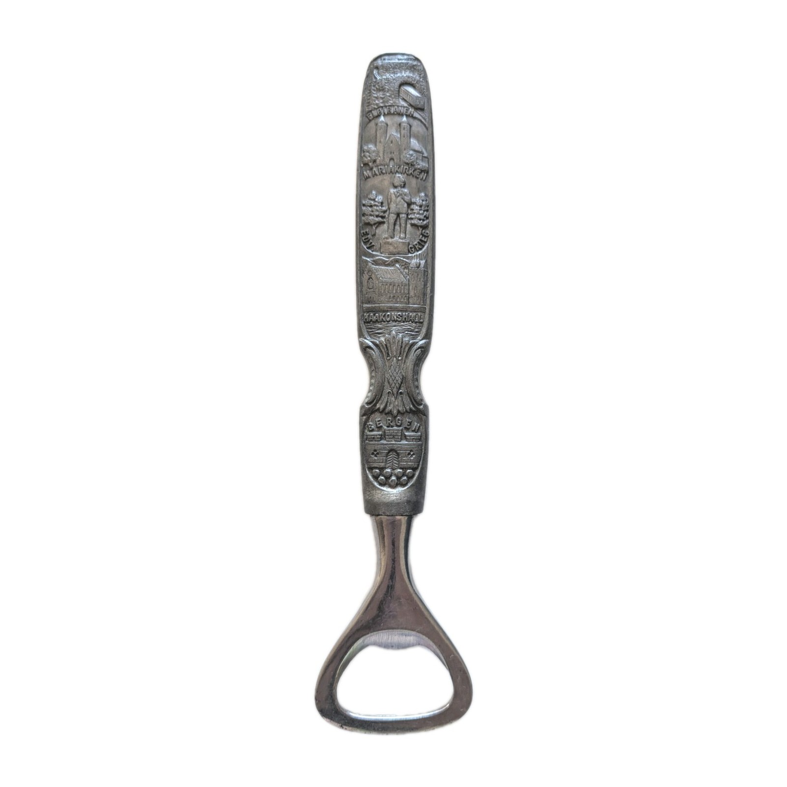 Vintage Norwegian Pewter Bottle Opener Tinn HS Bergen Norway Edvard Grieg 1960s