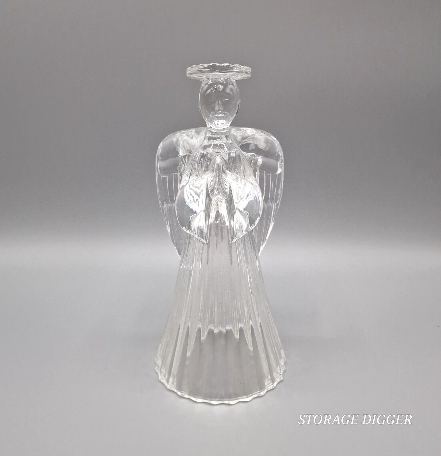 Vintage 1990s Mikasa Angel Praying Candle Holder Christmas Crystal Halo Glass 7\