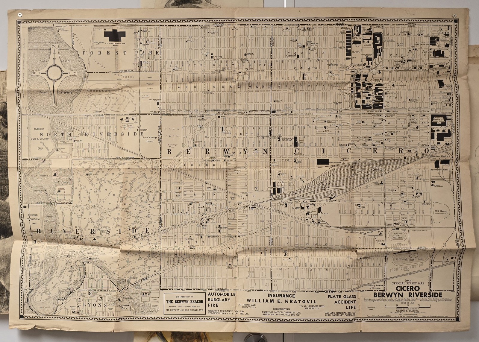 AL CAPONE CICERO MAP 1944 HAWTHORNE HOTEL CASINO SPORTSMAN RACING TRACK GAMBLING