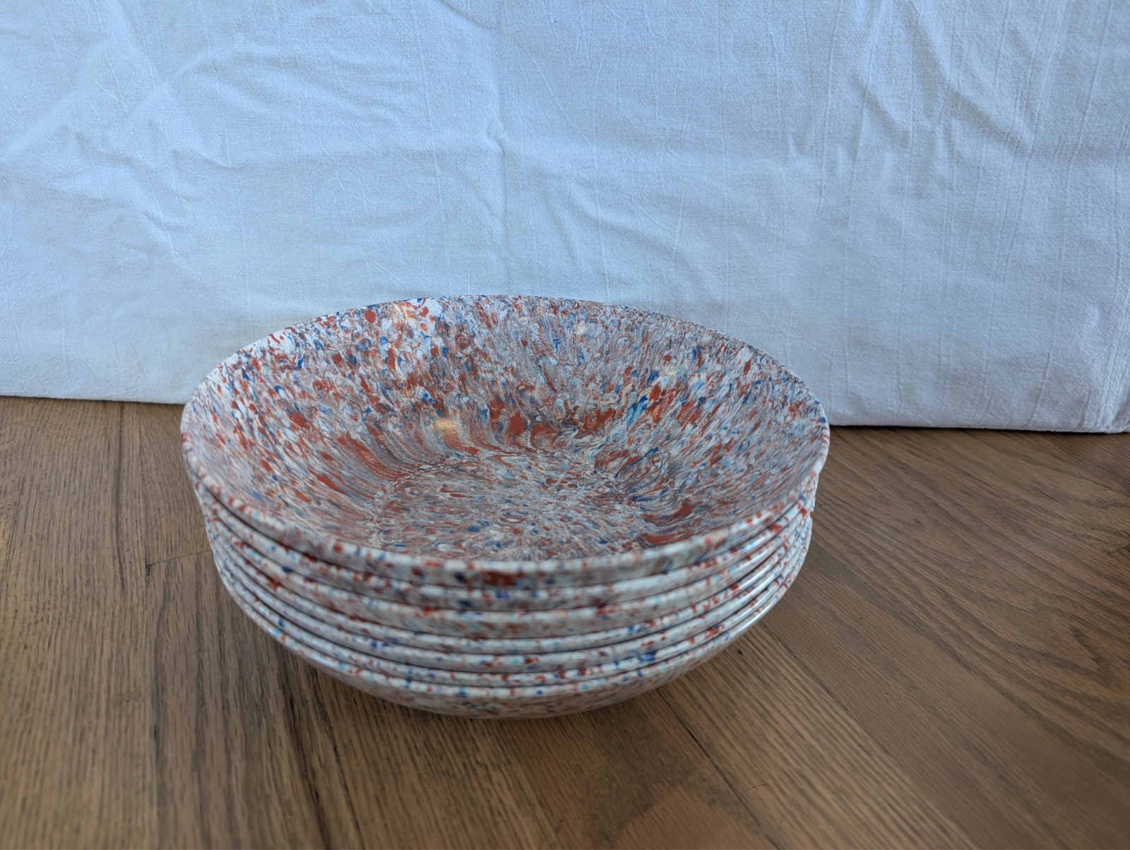 Vintage Plastics Inc St Paul Lot of  7 Confetti Melmac 9 inch Bowls White Red