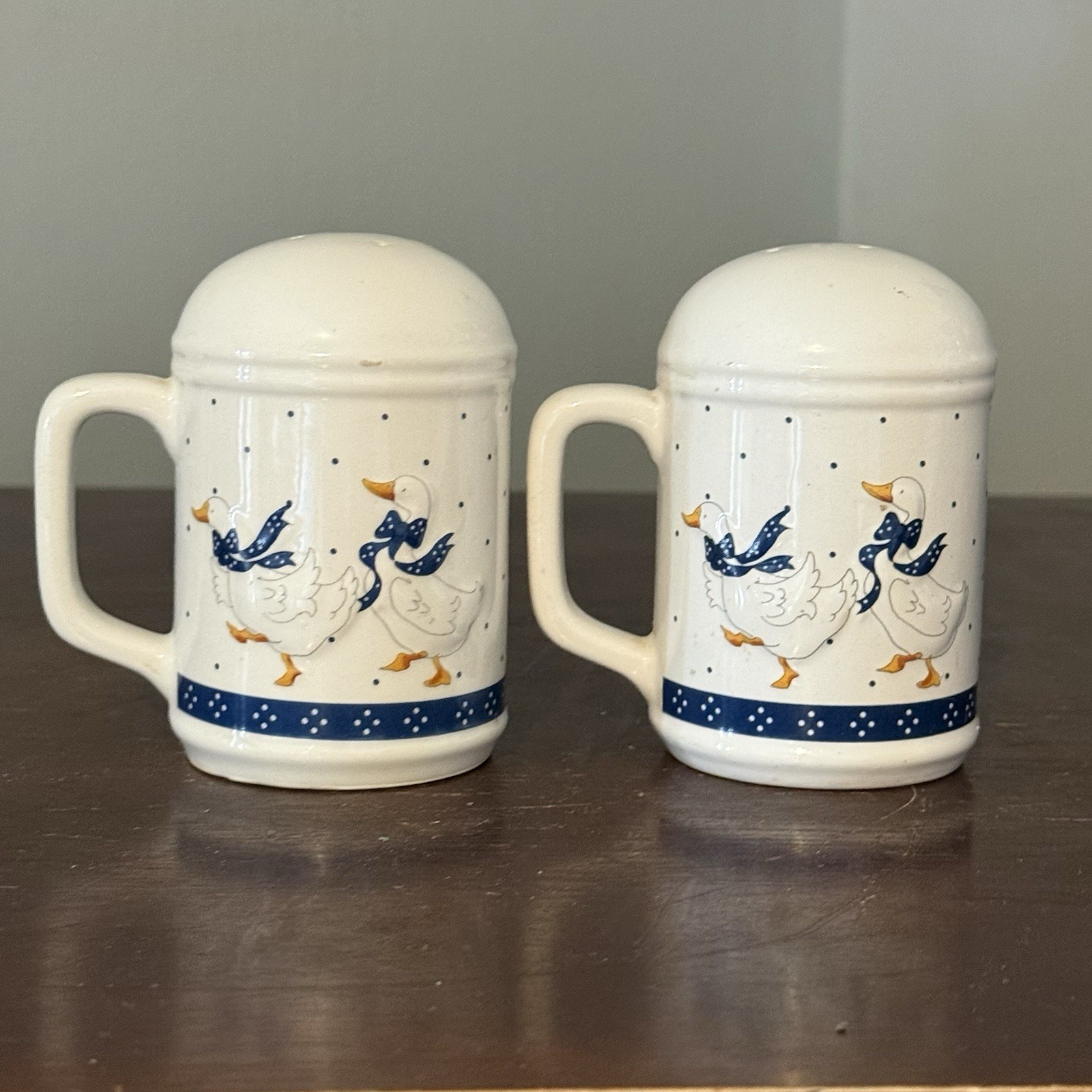 Vintage Country Style Goose/Duck Dotted Salt and Pepper Shakers Japan