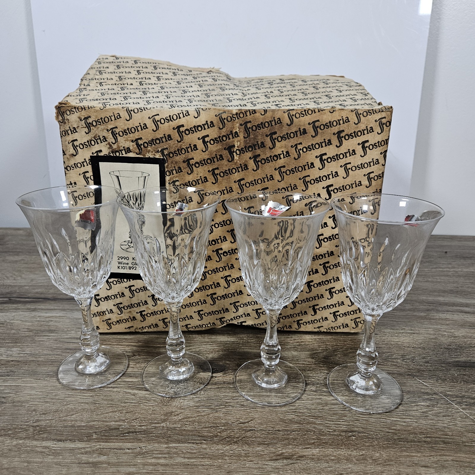 NEW Set of 4 Fostoria Kimberly 24% Lead Crystal Wine Glasses NIB K101/892 2990
