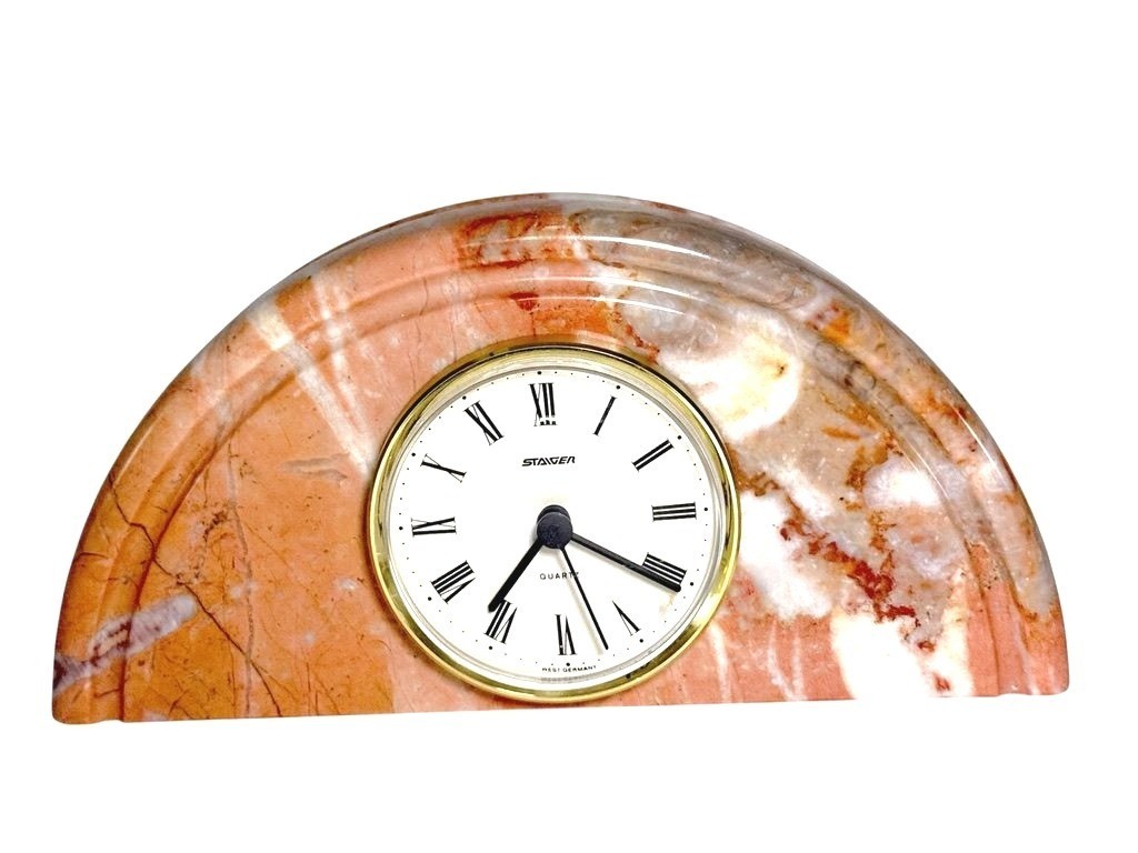 Art Deco Staiger Quartz West Germany Mantel Clock Half-Moon Pink Marble Base