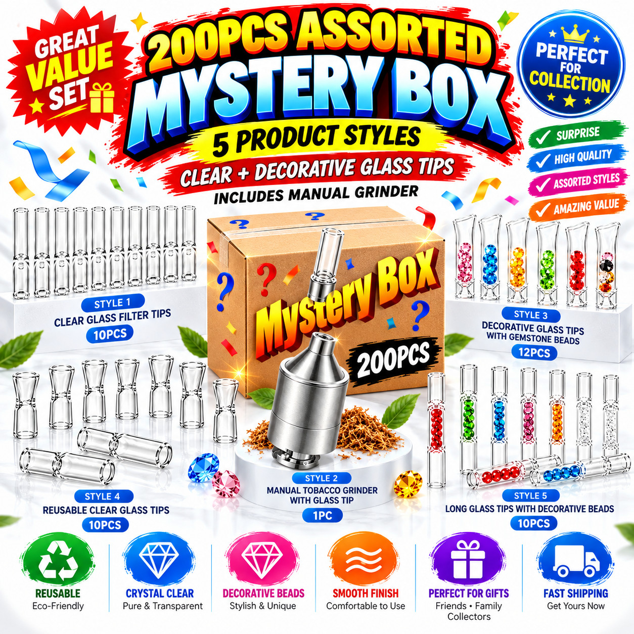 200PCS Smoking Accessory Mystery Box Glass Tube Bulk Wholesale Resale Lot Sets