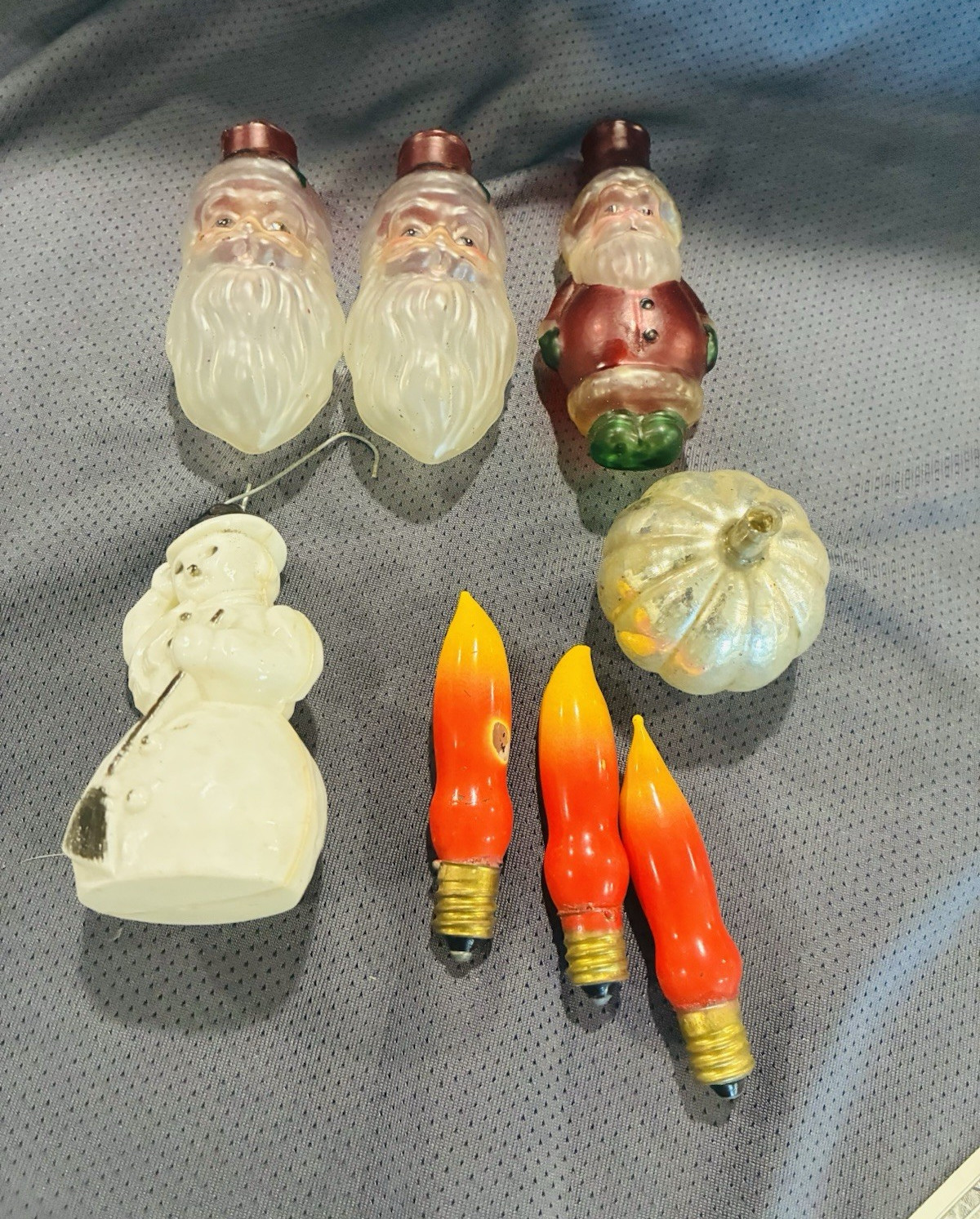 VTG Christmas Novelty Multicolor Light Bulbs Lot w/ Santa Snowman Pumpkin Flame
