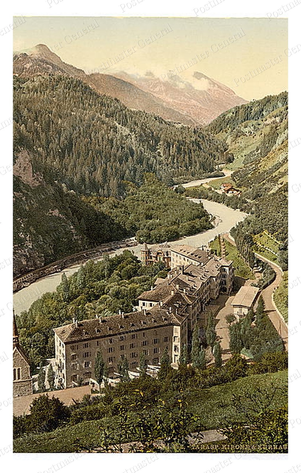 Tarasp Grisons Kurhaus and Church Standard Postcard COPY RPPC
