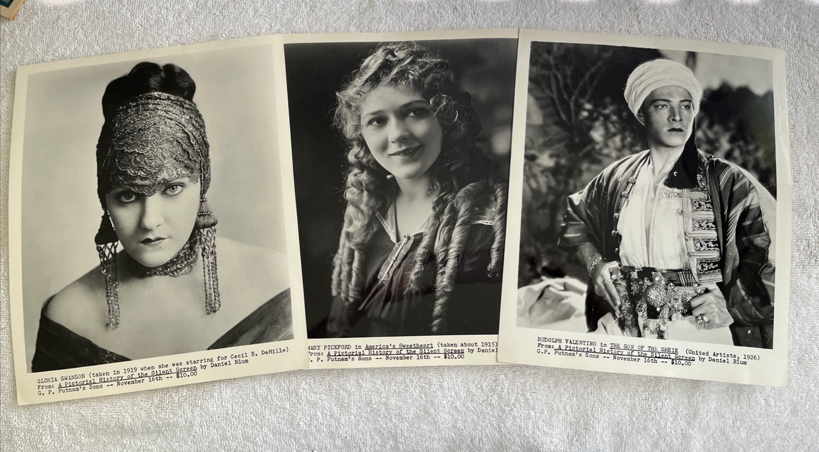 Vtg Hollywood Headshots glossy Prints Valentino Pickford Swanson Movie Stars