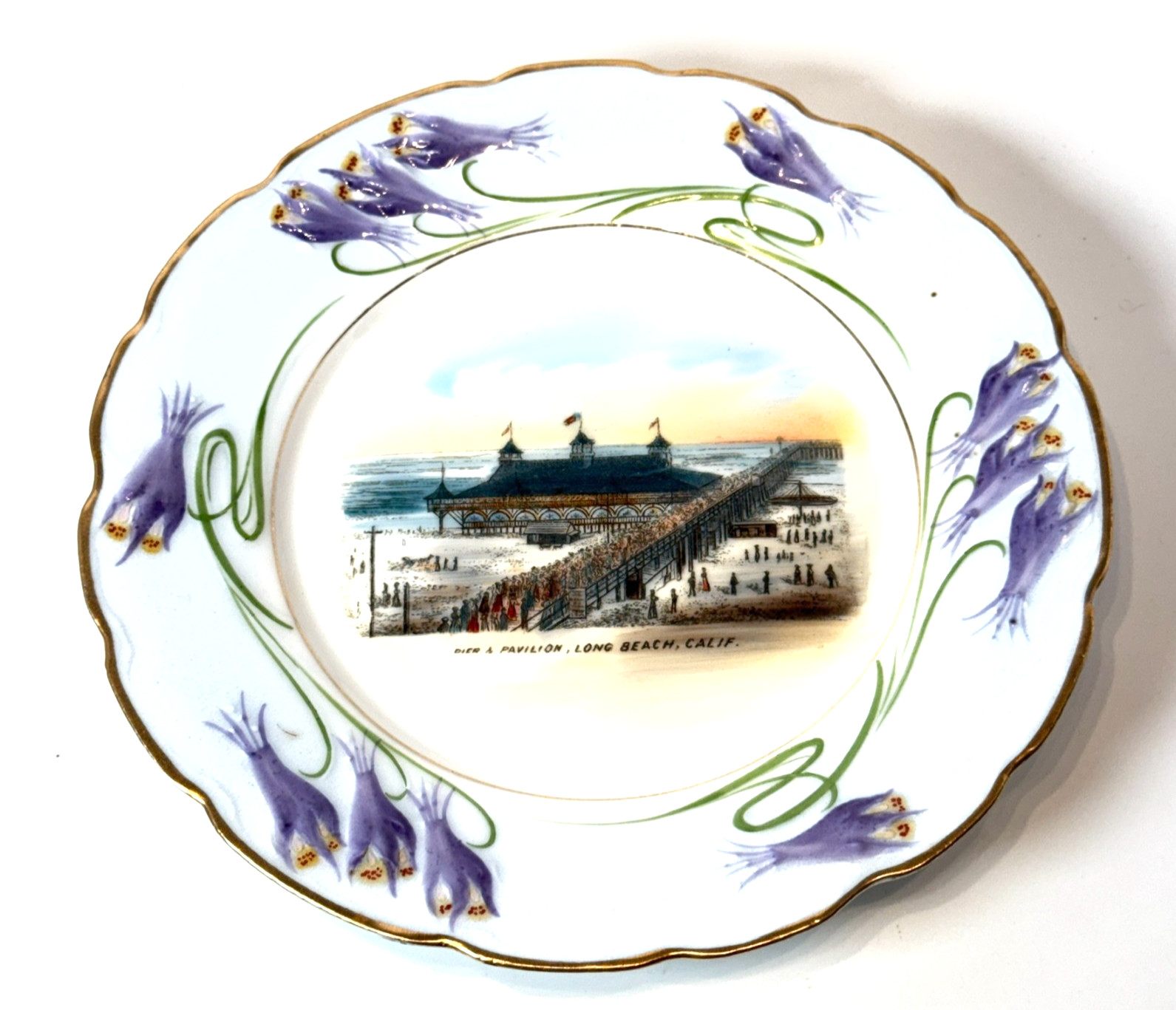LONG BEACH Pier Pavilion CA CALIFORNIA Antique Souvenir China Dish Plate