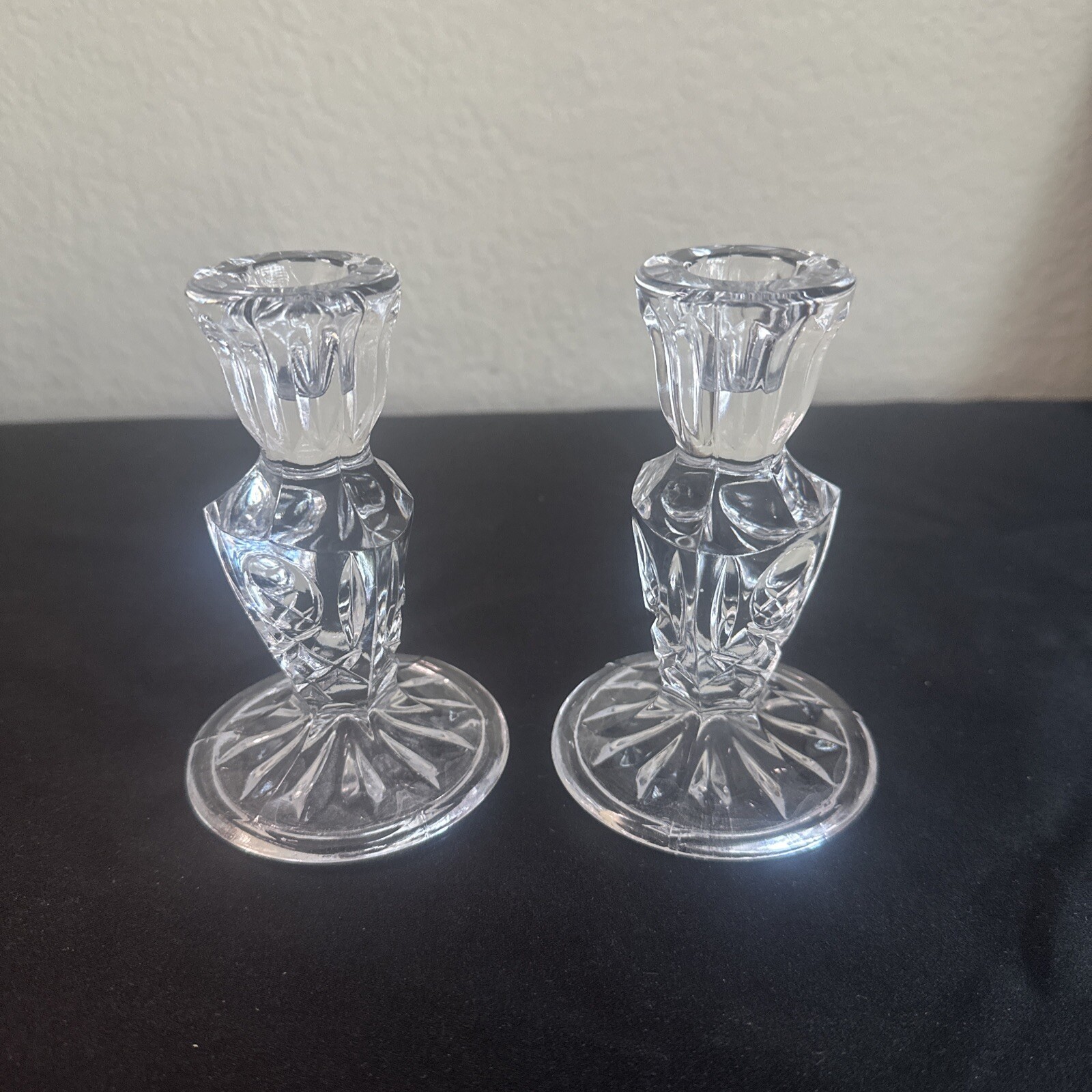 Vintage Clear Lead Crystal Candlestick Candleholder w/Floral Etching