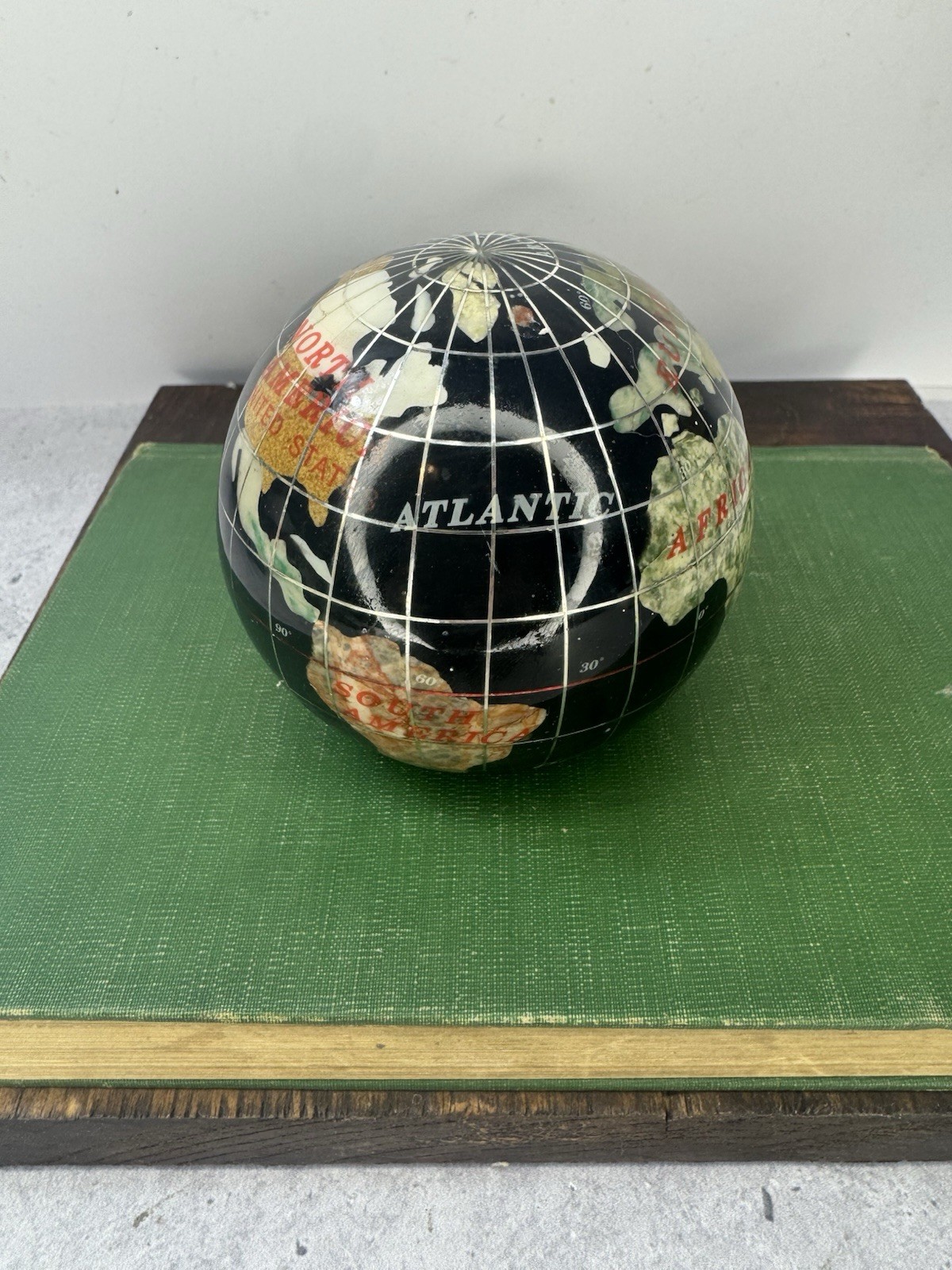 Vintage Semi Precious Gemstone World Globe Paperweight 3\