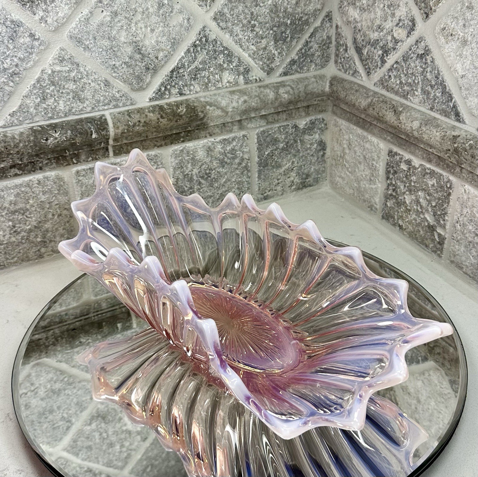 Fostoria VTG-MCM Heirloom Pink Opalescent Oblong Stretched Glass Bowl-Semi Rare