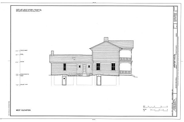 Photo:Muncie Kansas Moses Grinter House 1800s West Elevation HABS Drawing