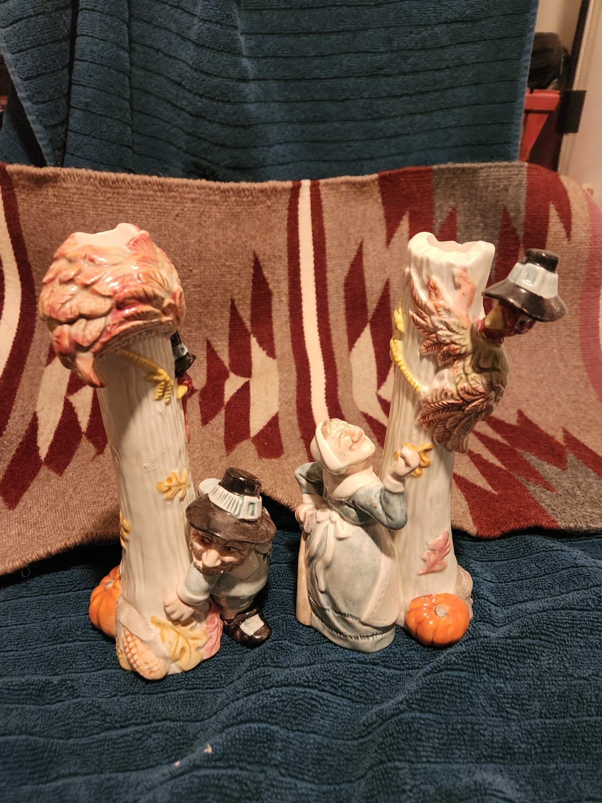 Fitz and Floyd Thanksgiving Pheasant Candle Centerpiece Pair