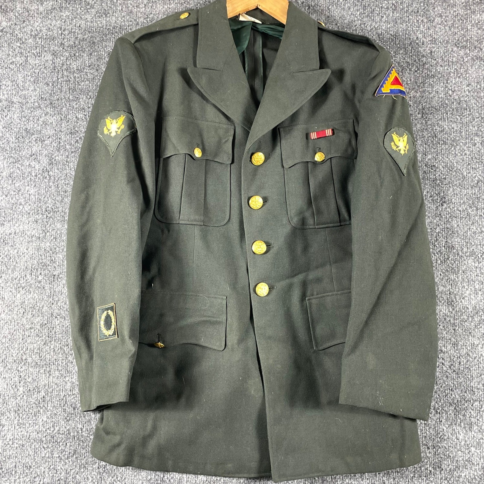 VTG US Army Coat Mens 36S Green Wool Seventh Army Patch Specialist AG44 Korean
