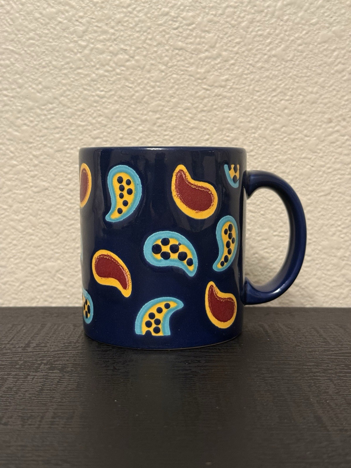 Vintage Waechtersbach West Germany Blue Paisley Ceramic Coffee Mug Retro