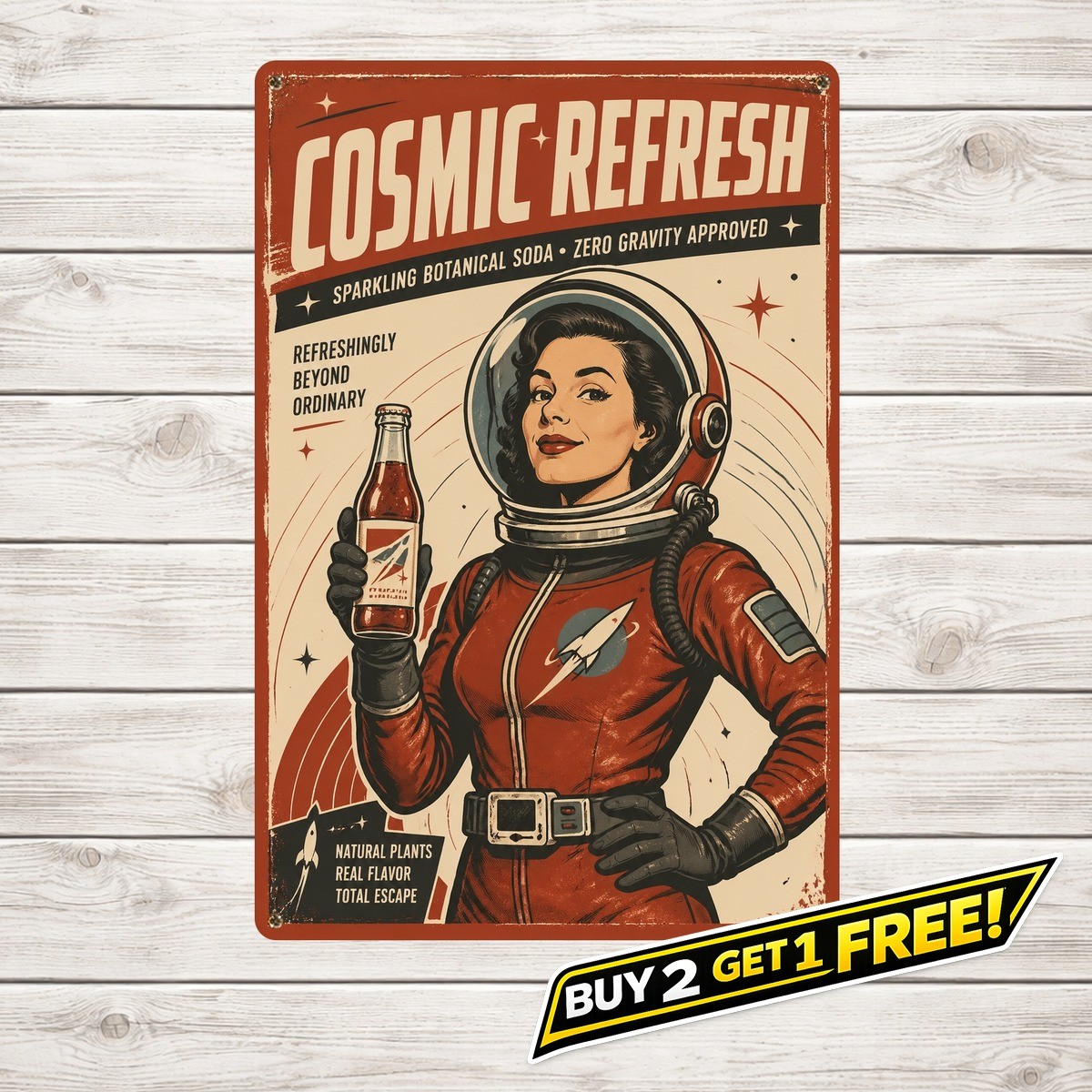 Retro Astronaut Girl Space Theme Metal Wall Art Tin Sign 8x12