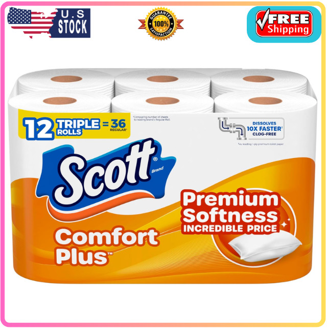 Scott ComfortPlus Toilet Paper, 12 Triple Rolls,231 Sheets per Roll,Septic-Safe